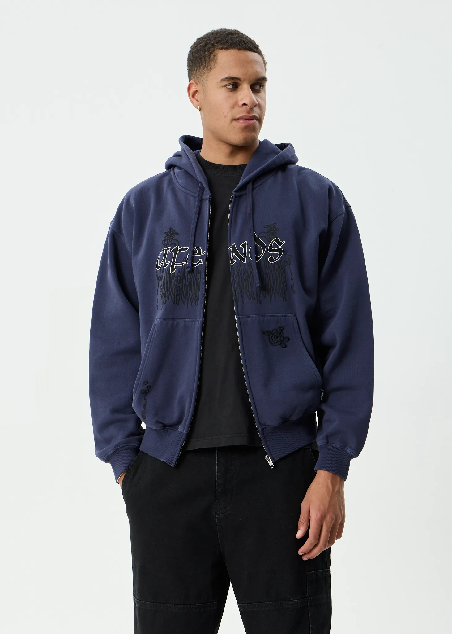 AFENDS Mens Pent-A-Gone - Boxy Zip Hood - Washed Deep Sea sold by Afends product image thumbnail 3
