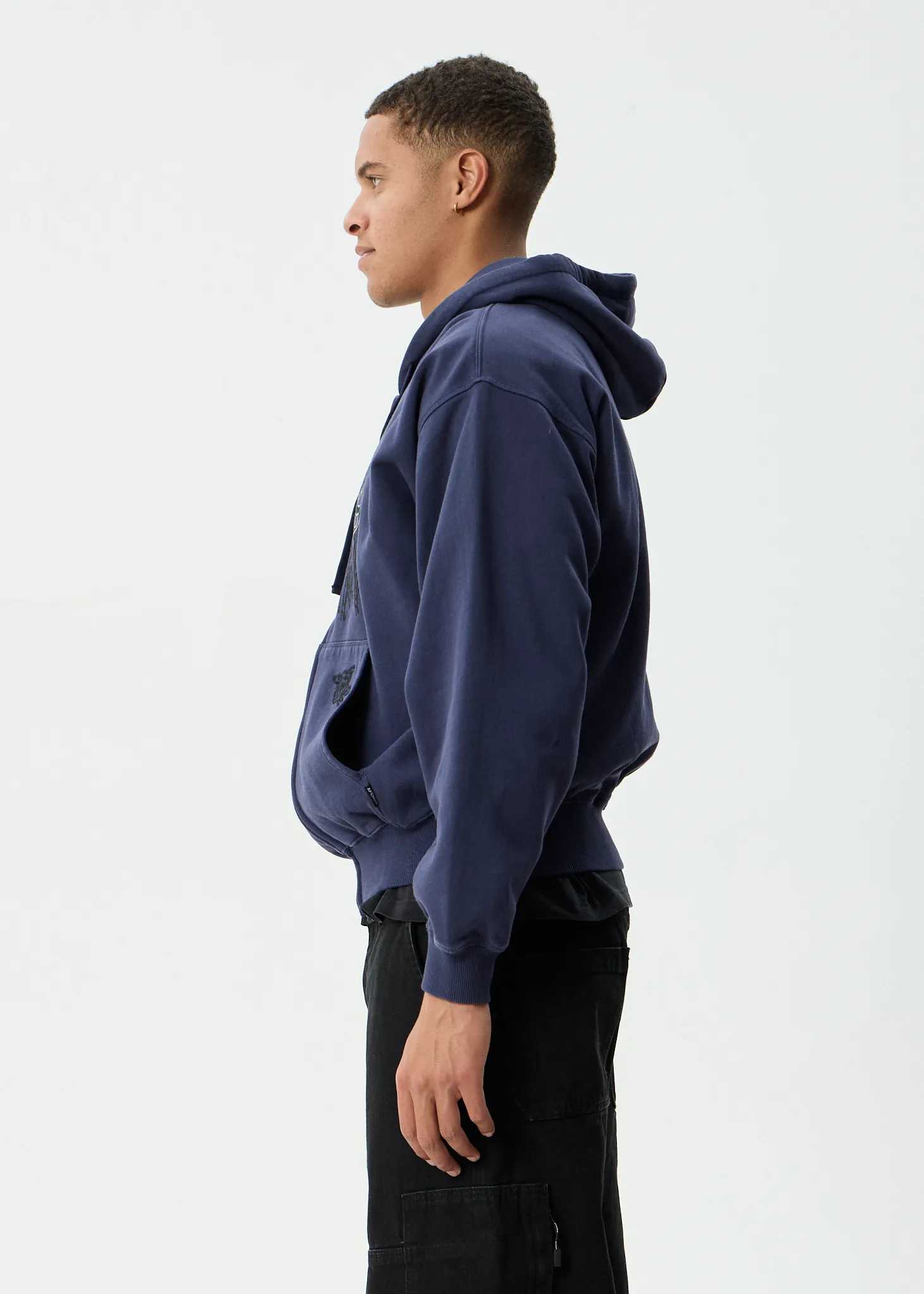 AFENDS Mens Pent-A-Gone - Boxy Zip Hood - Washed Deep Sea sold by Afends product image thumbnail 5