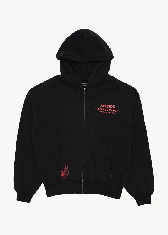 AFENDS Mens Flower Patch - Boxy Zip Hood - Stone Black made by Afends
