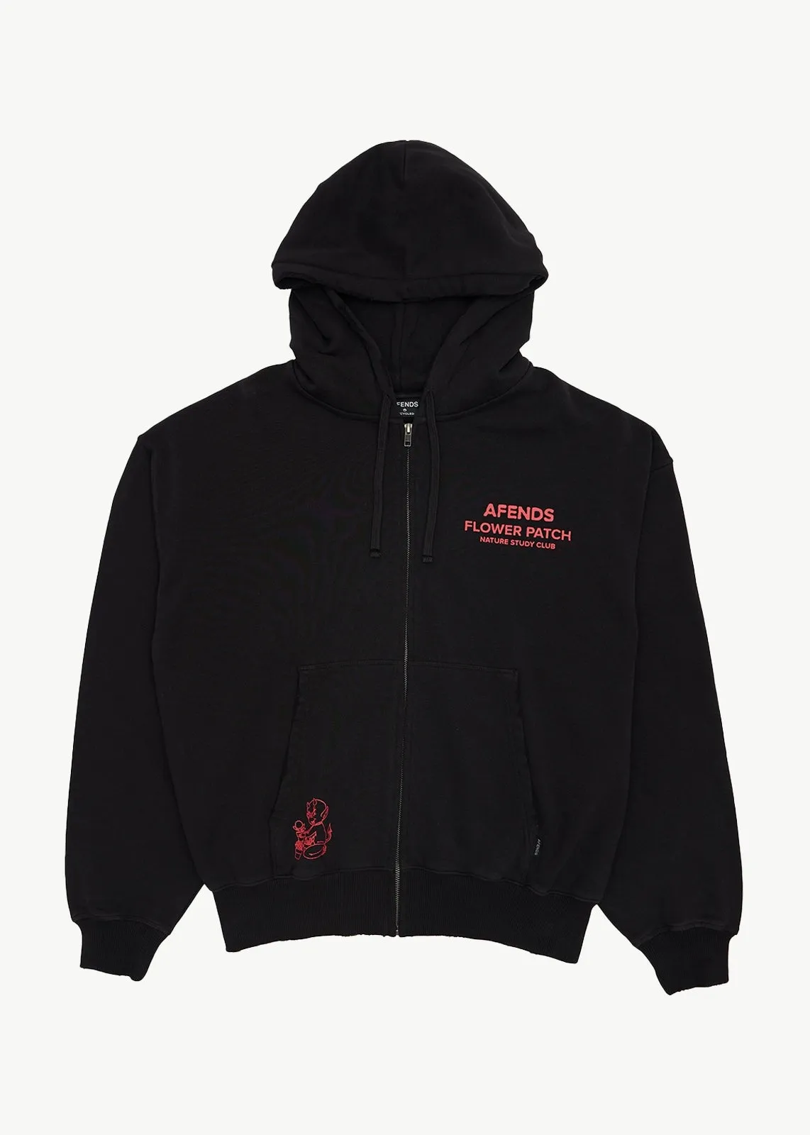AFENDS Mens Flower Patch - Boxy Zip Hood - Stone Black sold by Afends