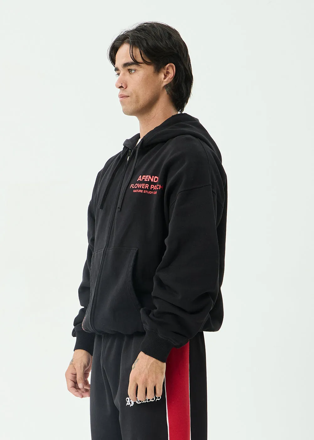 AFENDS Mens Flower Patch - Boxy Zip Hood - Stone Black sold by Afends product image thumbnail 5