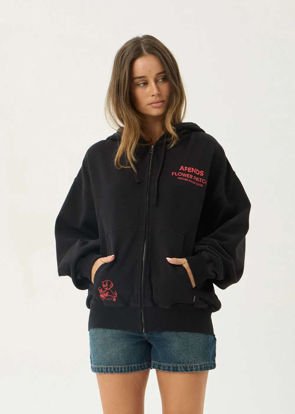 AFENDS Mens Flower Patch - Boxy Zip Hood - Stone Black sold by Afends product image thumbnail 2