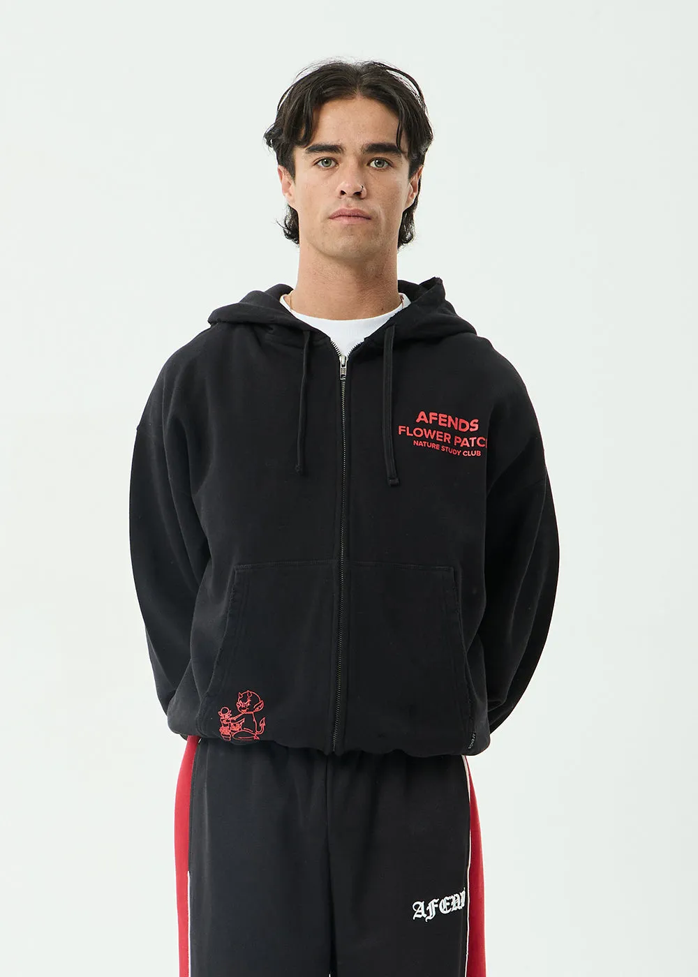 AFENDS Mens Flower Patch - Boxy Zip Hood - Stone Black sold by Afends product image thumbnail 3