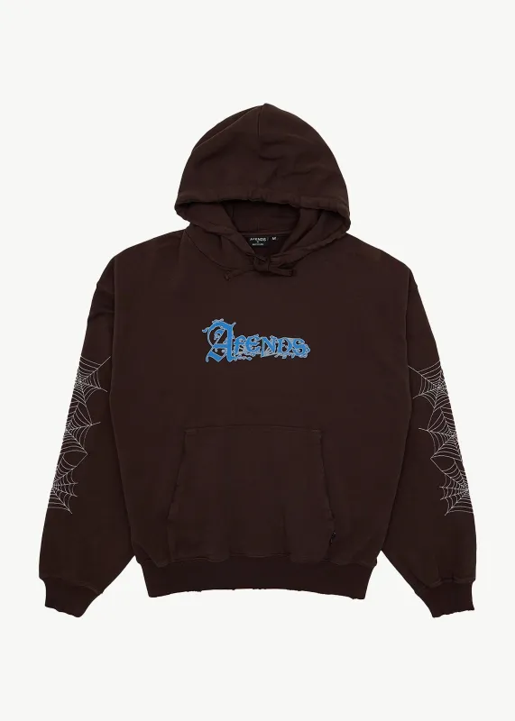 AFENDS Mens Labyrinth - Boxy Pull On Hood - Washed Coffee made by Afends