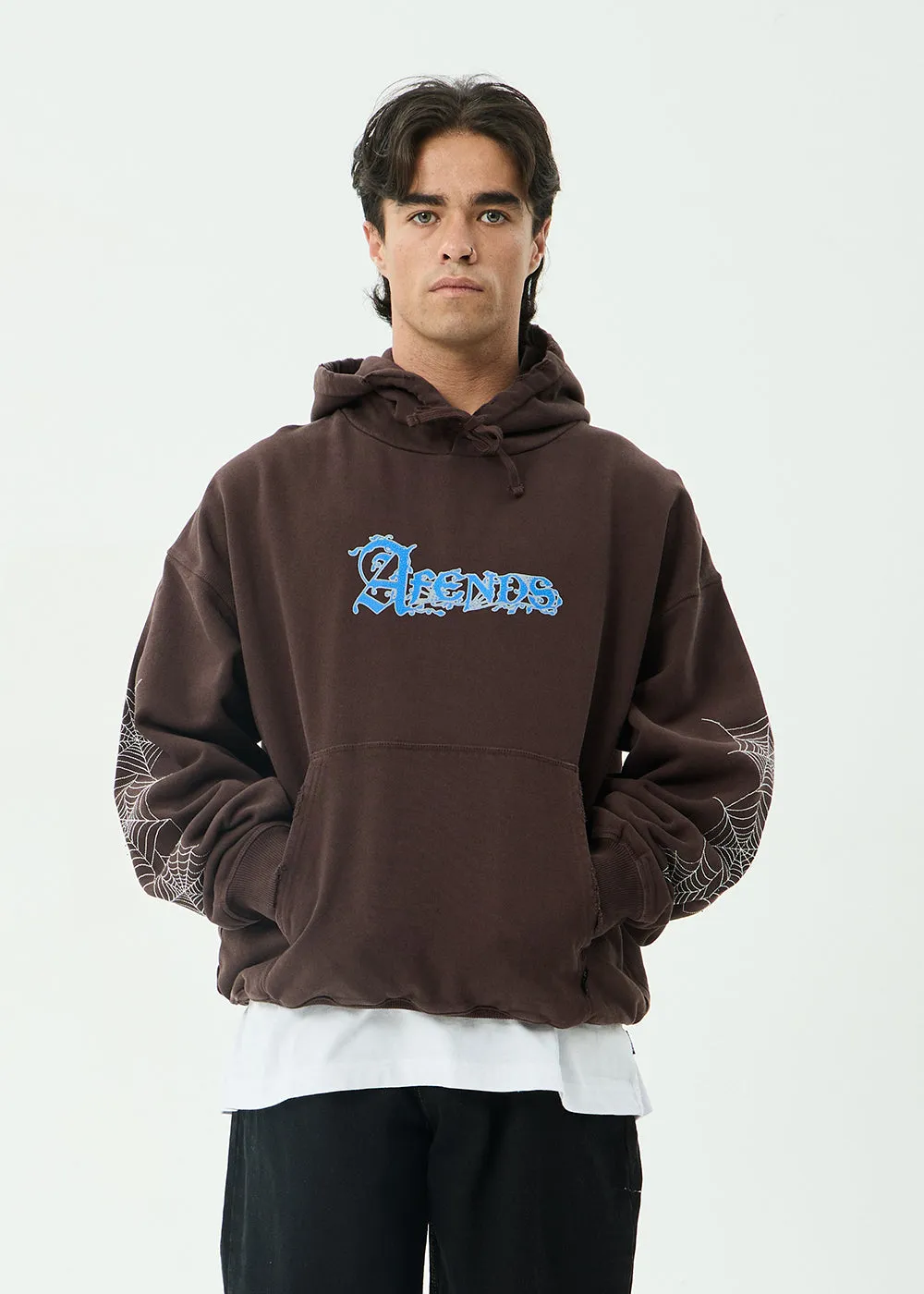 AFENDS Mens Labyrinth - Boxy Pull On Hood - Washed Coffee sold by Afends product image thumbnail 2