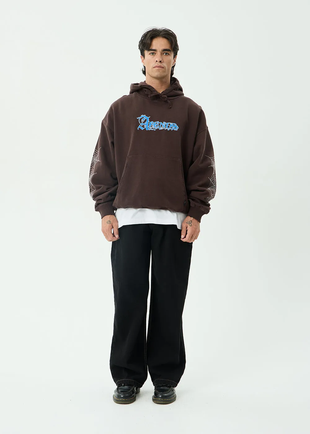 AFENDS Mens Labyrinth - Boxy Pull On Hood - Washed Coffee sold by Afends product image thumbnail 3