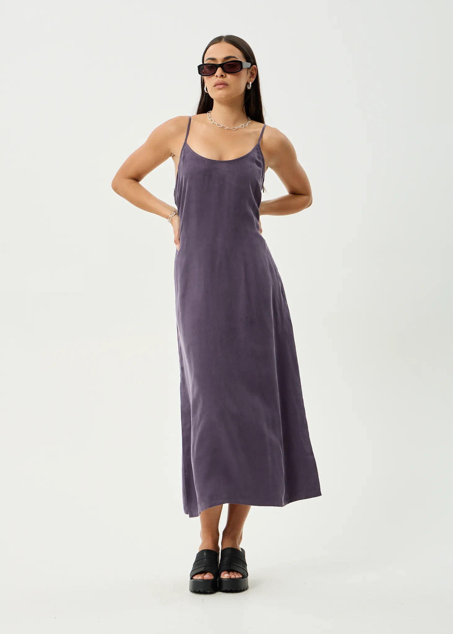 AFENDS Womens Valley - Cupro Midi Dress - Aubergine sold by Afends
