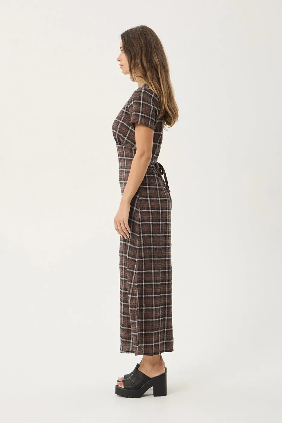 AFENDS Womens Reverie - Seersucker Maxi Dress - Coffee Check sold by Afends product image thumbnail 5