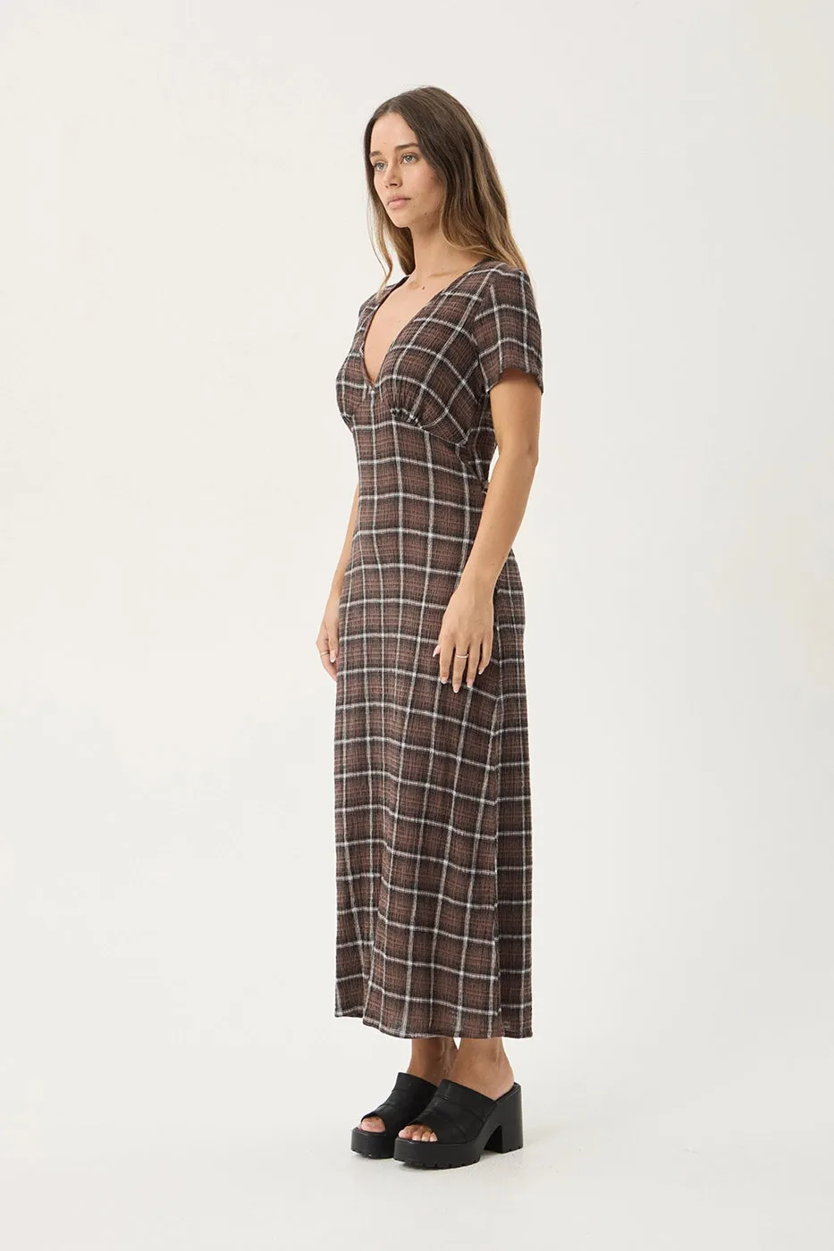 AFENDS Womens Reverie - Seersucker Maxi Dress - Coffee Check sold by Afends product image thumbnail 3