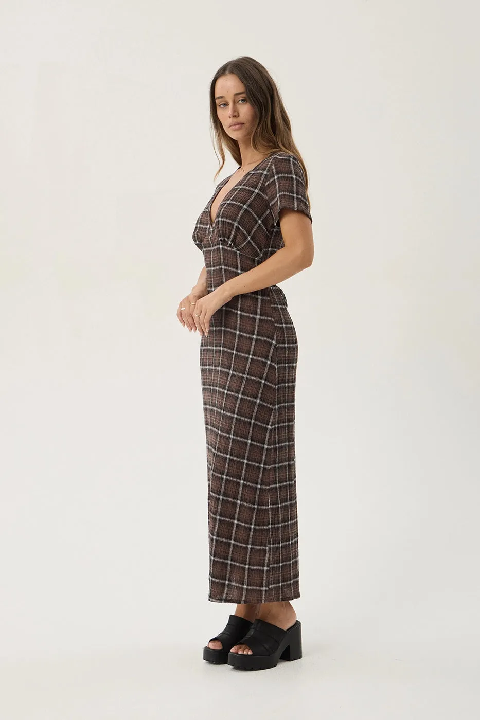 AFENDS Womens Reverie - Seersucker Maxi Dress - Coffee Check sold by Afends product image thumbnail 4