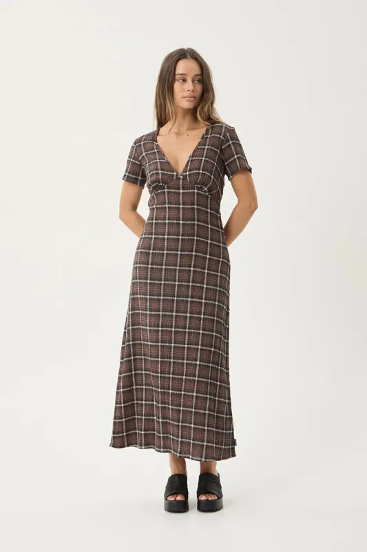 AFENDS Womens Reverie - Seersucker Maxi Dress - Coffee Check made by Afends