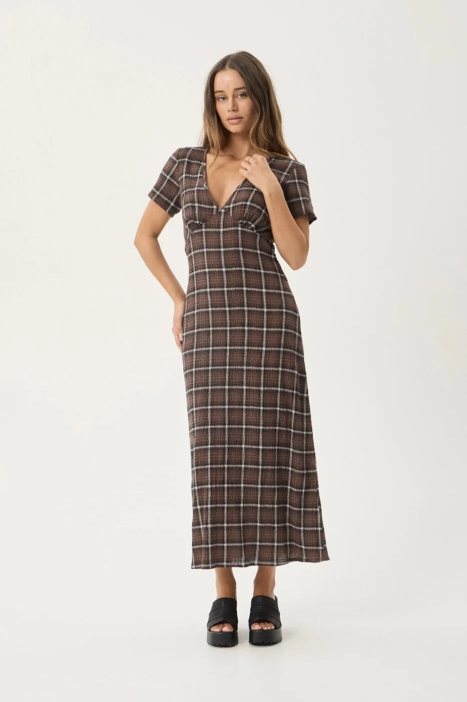 AFENDS Womens Reverie - Seersucker Maxi Dress - Coffee Check sold by Afends product image thumbnail 2