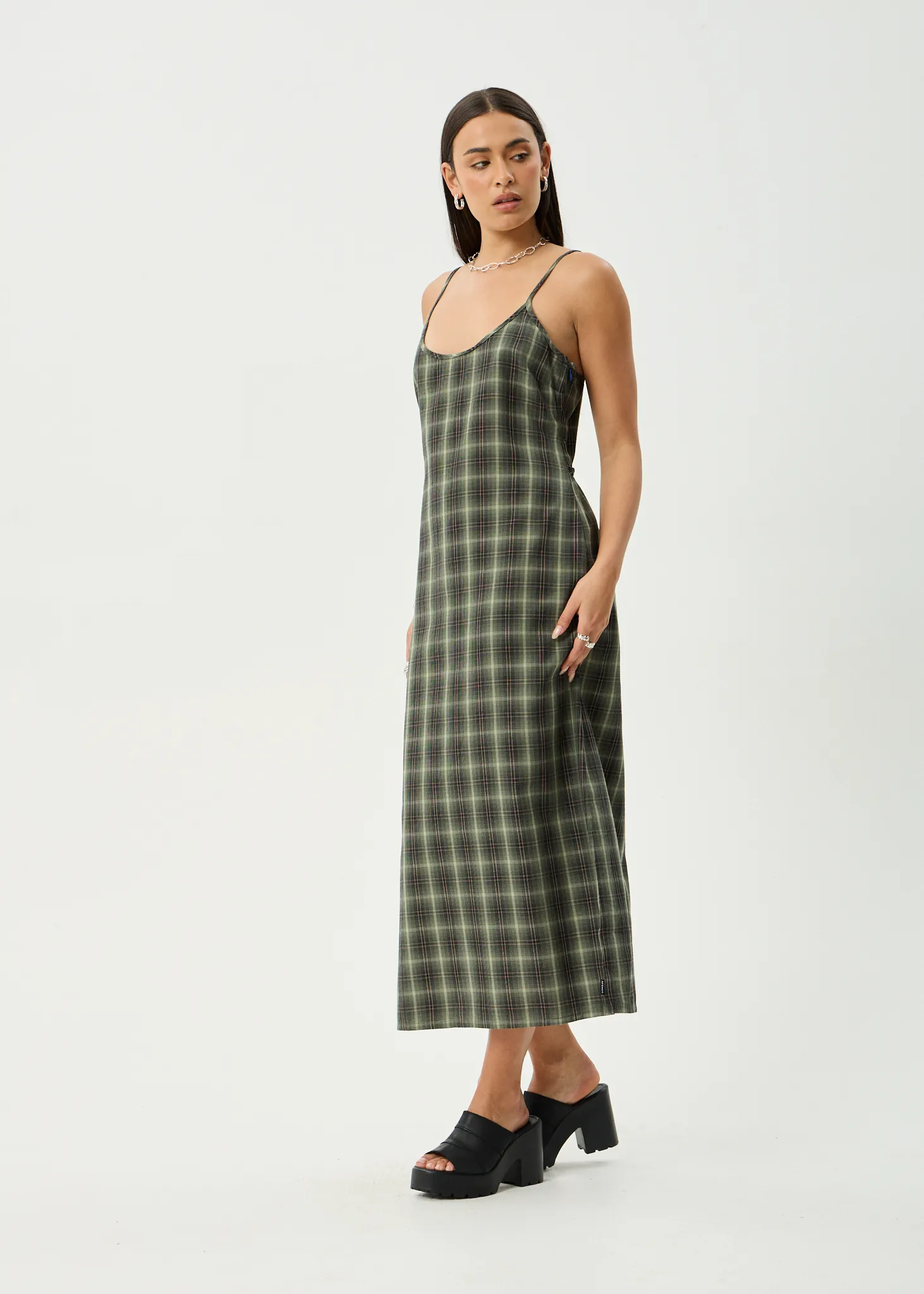 AFENDS Womens Jonah Valley - Maxi Dress - Deep Olive Check sold by Afends product image thumbnail 4