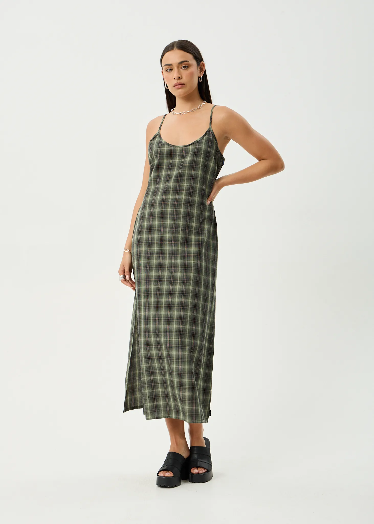 AFENDS Womens Jonah Valley - Maxi Dress - Deep Olive Check sold by Afends product image thumbnail 2