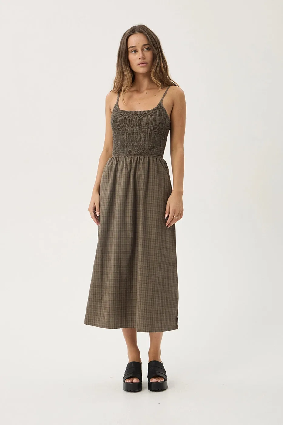 AFENDS Womens Shadow - Midi Dress - Stone Check sold by Afends product image thumbnail 3