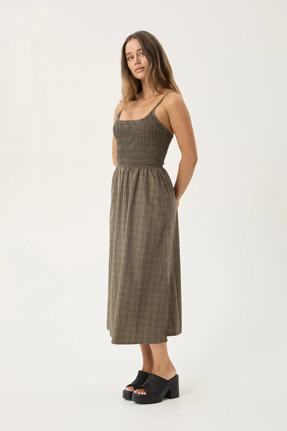 AFENDS Womens Shadow - Midi Dress - Stone Check sold by Afends product image thumbnail 2