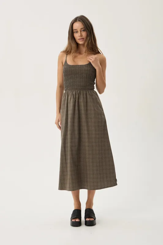AFENDS Womens Shadow - Midi Dress - Stone Check made by Afends