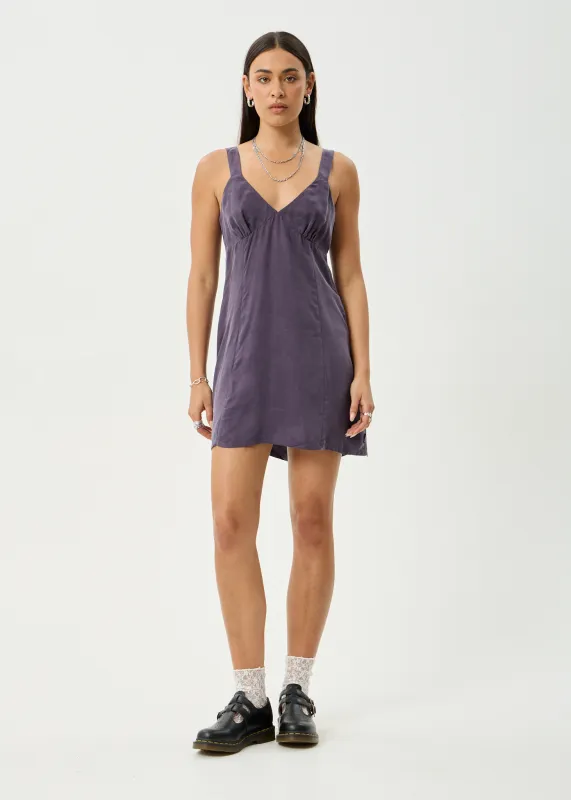 AFENDS Womens Gerry - Cupro Mini Dress - Aubergine made by Afends