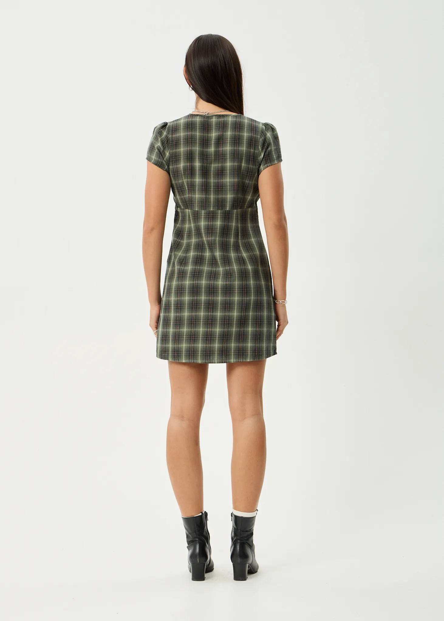 AFENDS Womens Jonah - Mini Dress - Deep Olive Check sold by Afends product image thumbnail 5