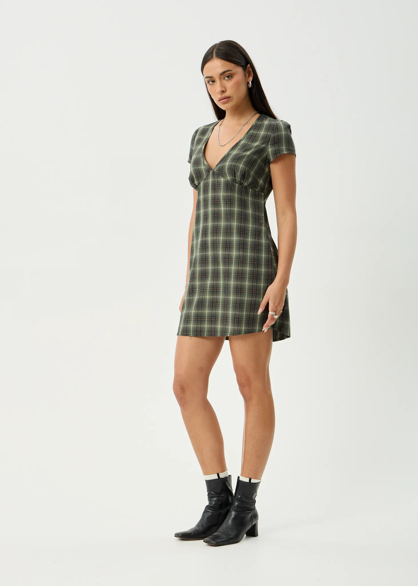 AFENDS Womens Jonah - Mini Dress - Deep Olive Check sold by Afends product image thumbnail 3