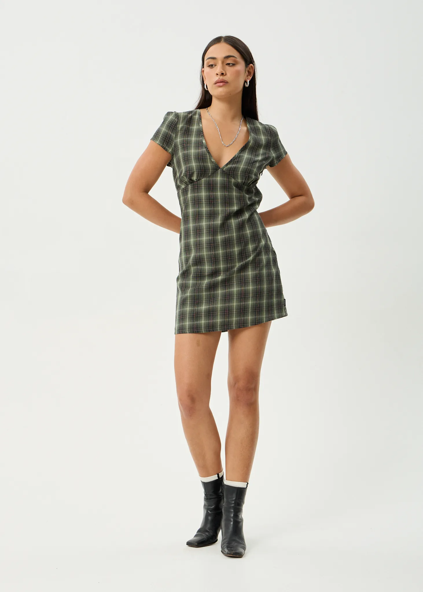 AFENDS Womens Jonah - Mini Dress - Deep Olive Check sold by Afends product image thumbnail 2