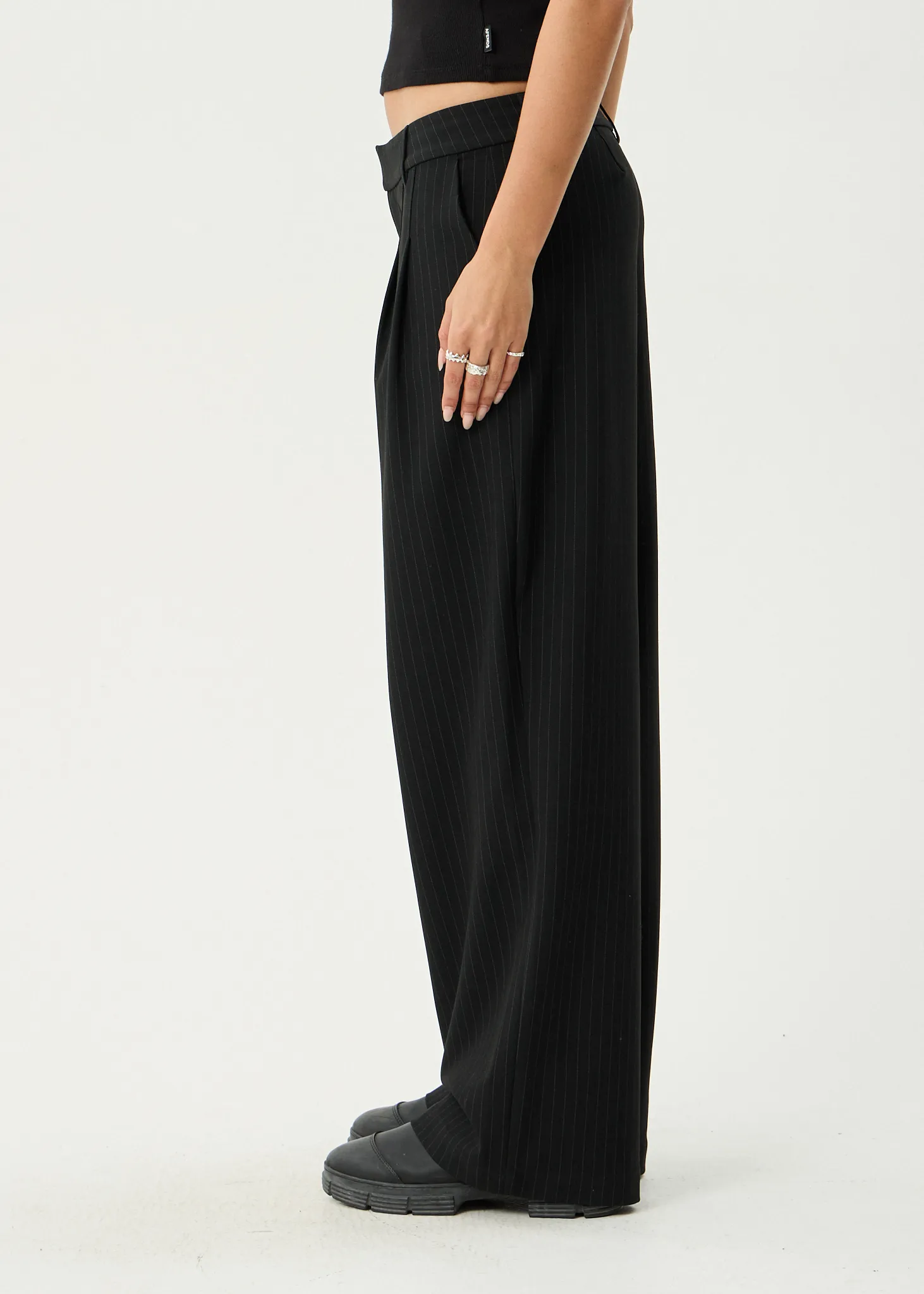 AFENDS Womens Business - Pinstripe Low Rise Trouser - Black sold by Afends product image thumbnail 4