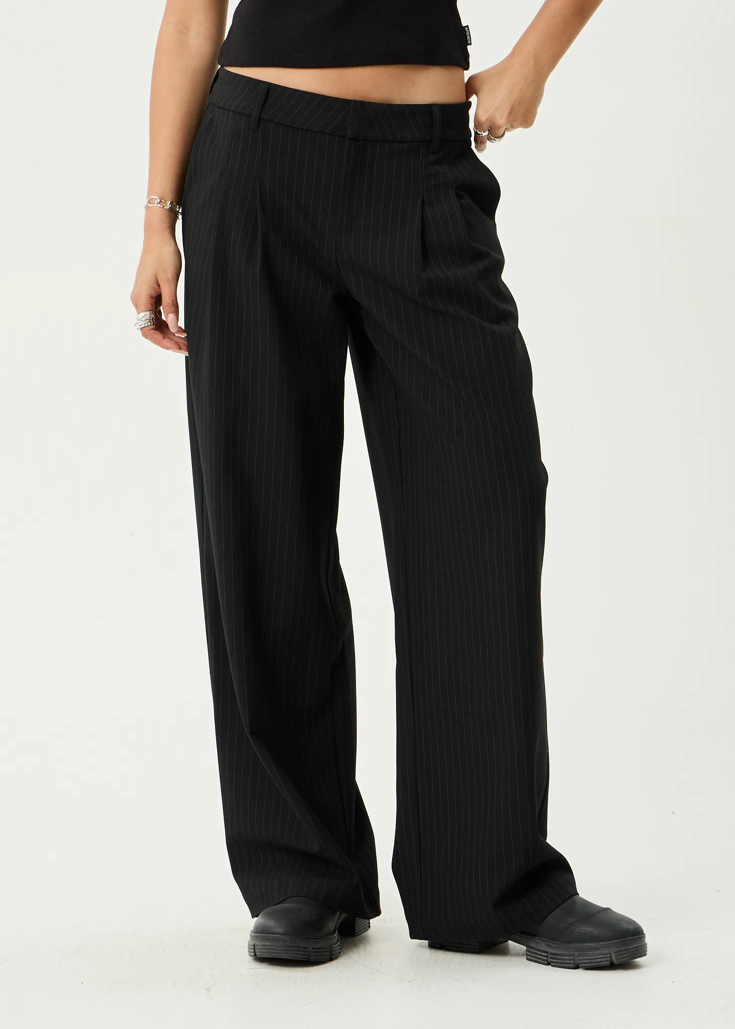 AFENDS Womens Business - Pinstripe Low Rise Trouser - Black sold by Afends product image thumbnail 2