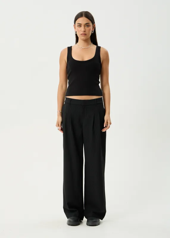 AFENDS Womens Business - Pinstripe Low Rise Trouser - Black made by Afends