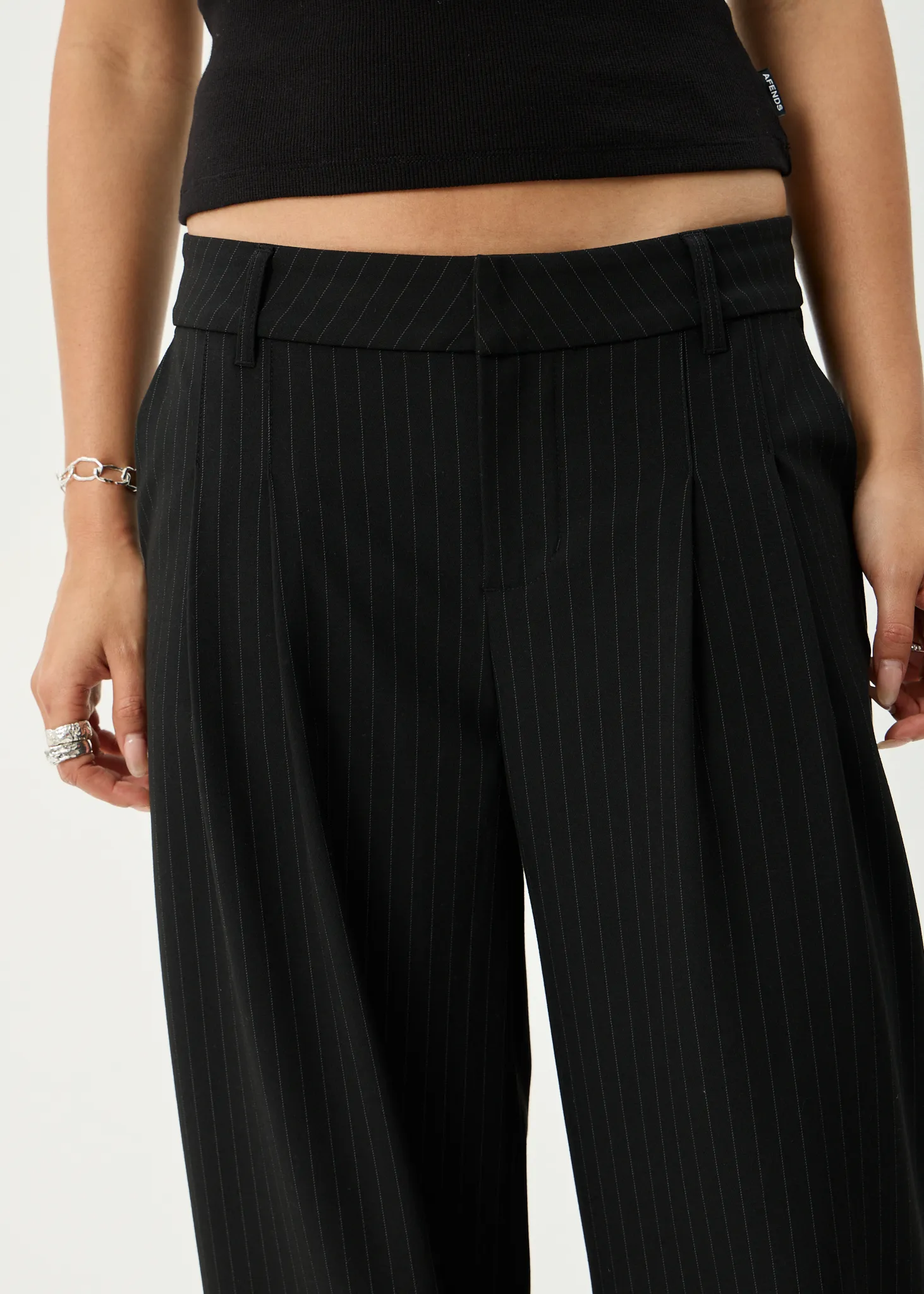 AFENDS Womens Business - Pinstripe Low Rise Trouser - Black sold by Afends product image thumbnail 5