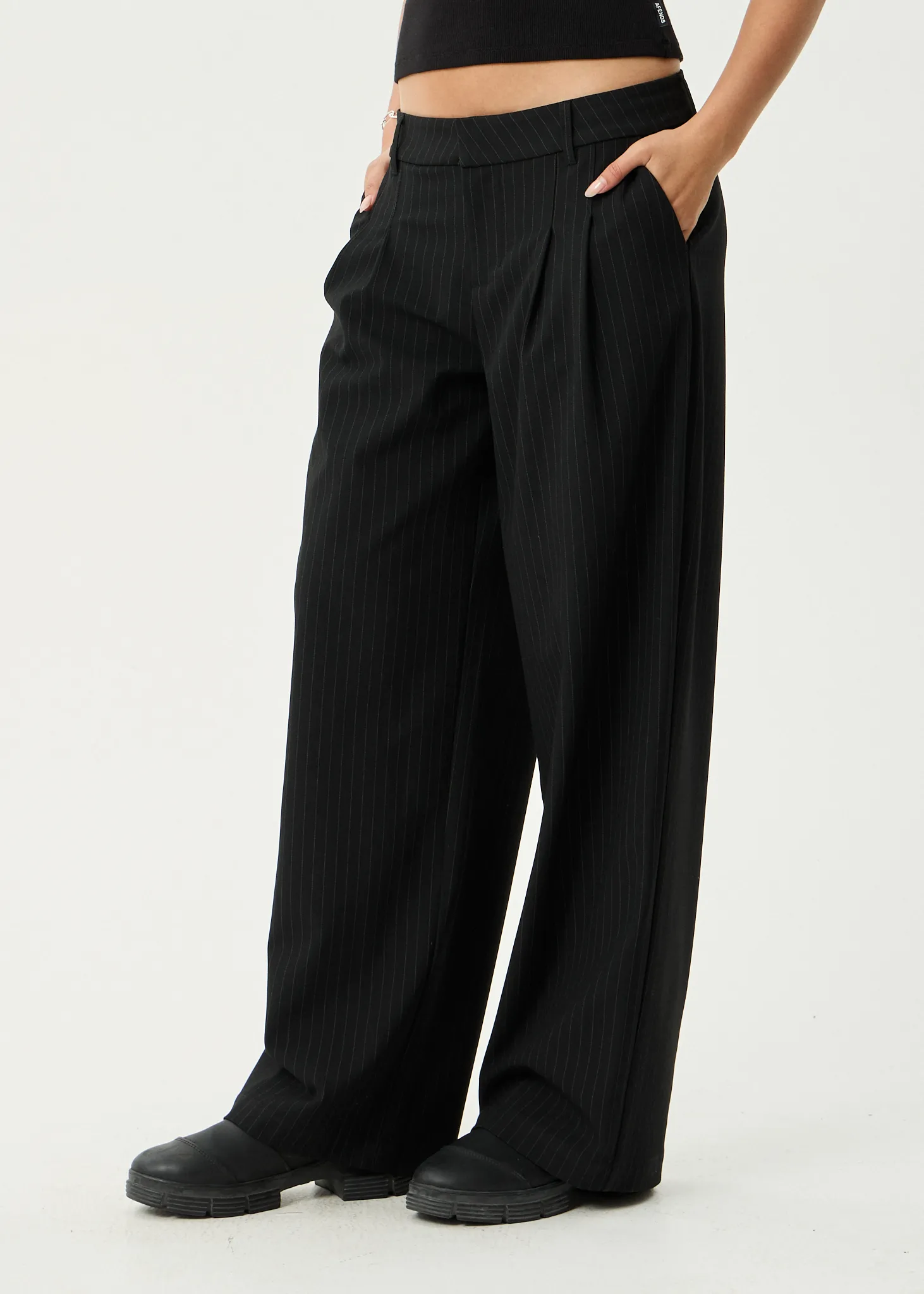 AFENDS Womens Business - Pinstripe Low Rise Trouser - Black sold by Afends product image thumbnail 3