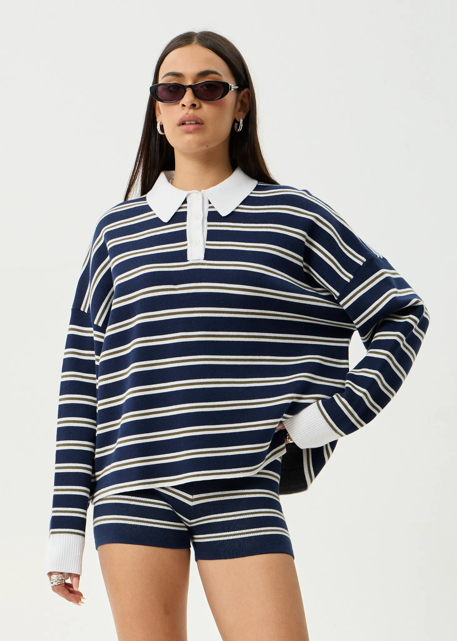 AFENDS Womens Delta - Knit Shirt - Navy Stripe sold by Afends