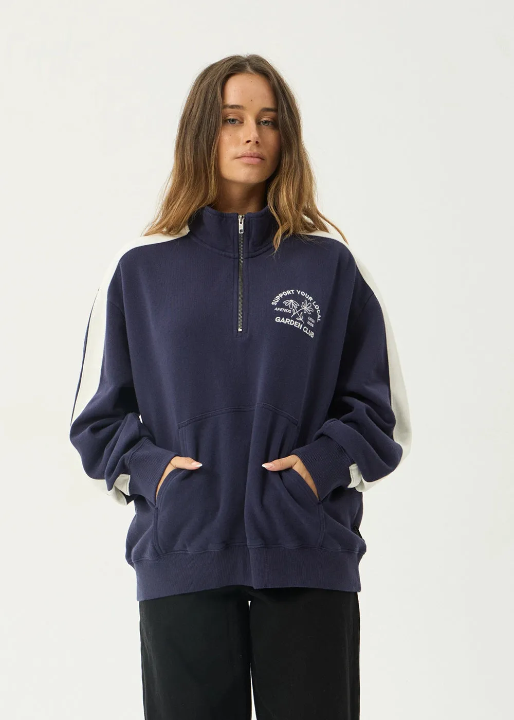 AFENDS Womens Community Garden - Quarter Zip Jumper - Washed Deep Sea sold by Afends product image thumbnail 2