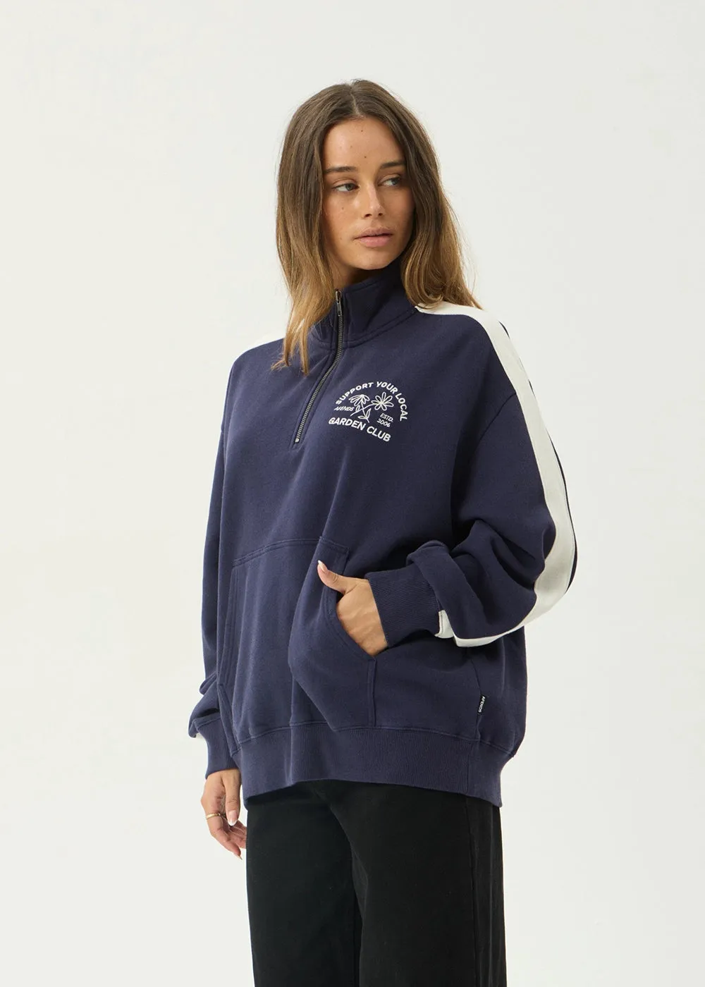 AFENDS Womens Community Garden - Quarter Zip Jumper - Washed Deep Sea sold by Afends product image thumbnail 3