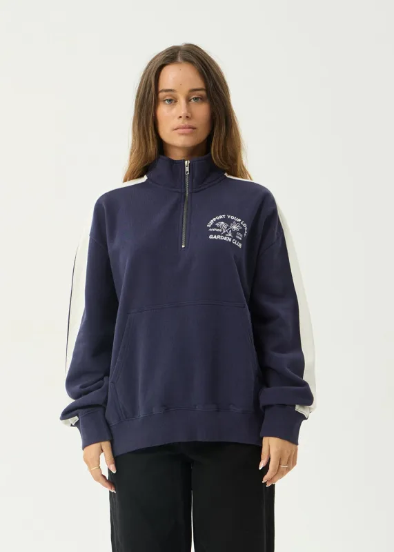 AFENDS Womens Community Garden - Quarter Zip Jumper - Washed Deep Sea made by Afends