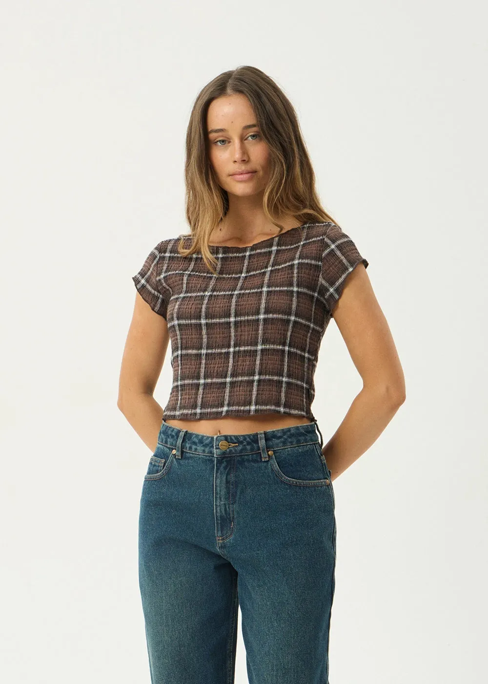 AFENDS Womens Darcy - Seersucker Top - Coffee Check sold by Afends product image thumbnail 2