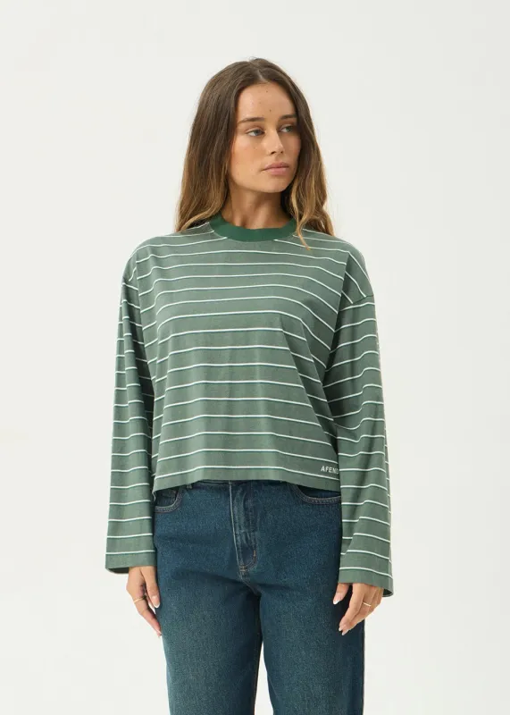 AFENDS Womens Altitude - Long Sleeve Tee - Pine Stripe made by Afends