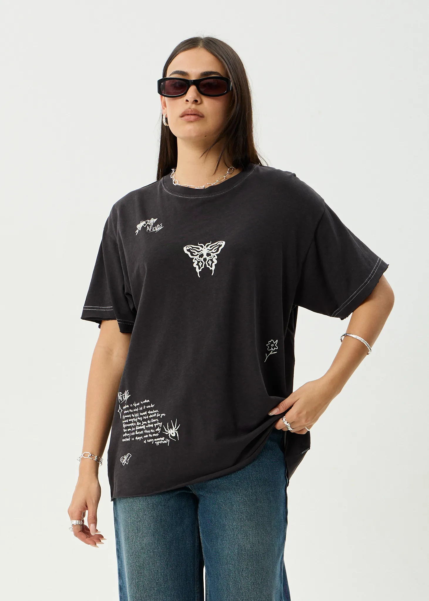 AFENDS Womens Rise - Oversized Tee - Stone Black sold by Afends