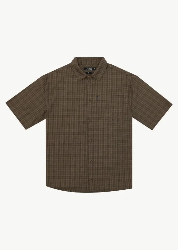 AFENDS Mens Shadow - Short Sleeve Shirt - Stone Check made by Afends