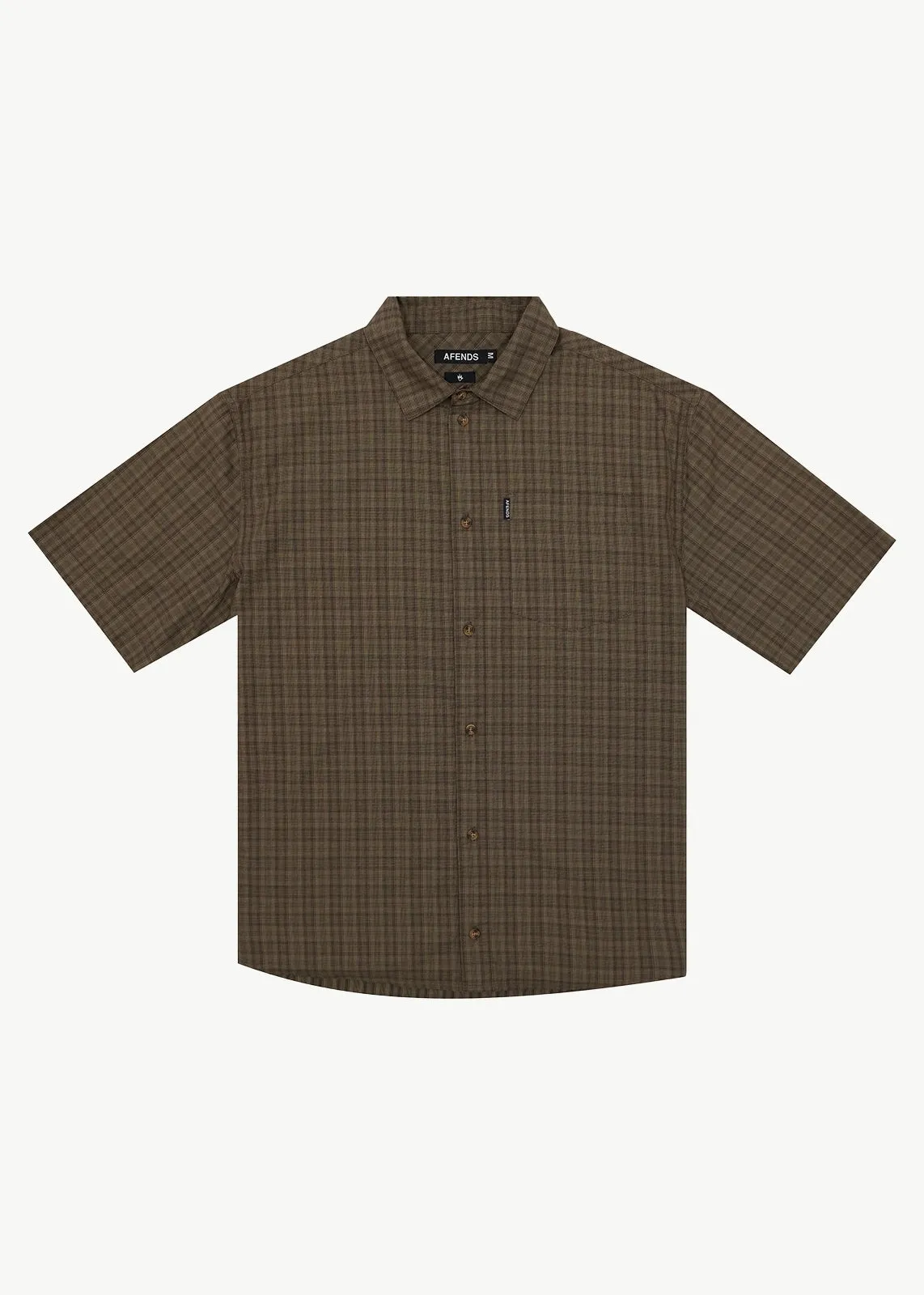 AFENDS Mens Shadow - Short Sleeve Shirt - Stone Check sold by Afends