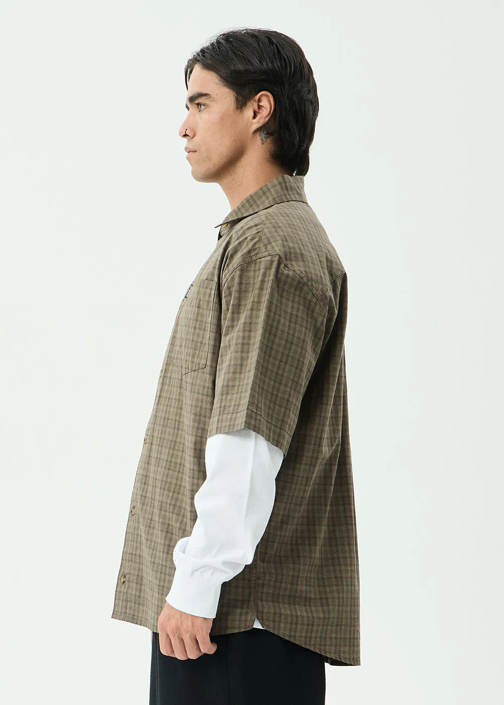 AFENDS Mens Shadow - Short Sleeve Shirt - Stone Check sold by Afends product image thumbnail 5