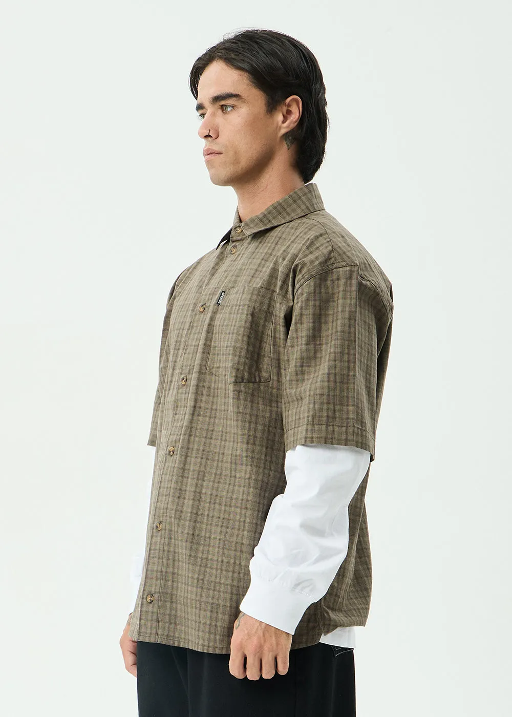 AFENDS Mens Shadow - Short Sleeve Shirt - Stone Check sold by Afends product image thumbnail 4