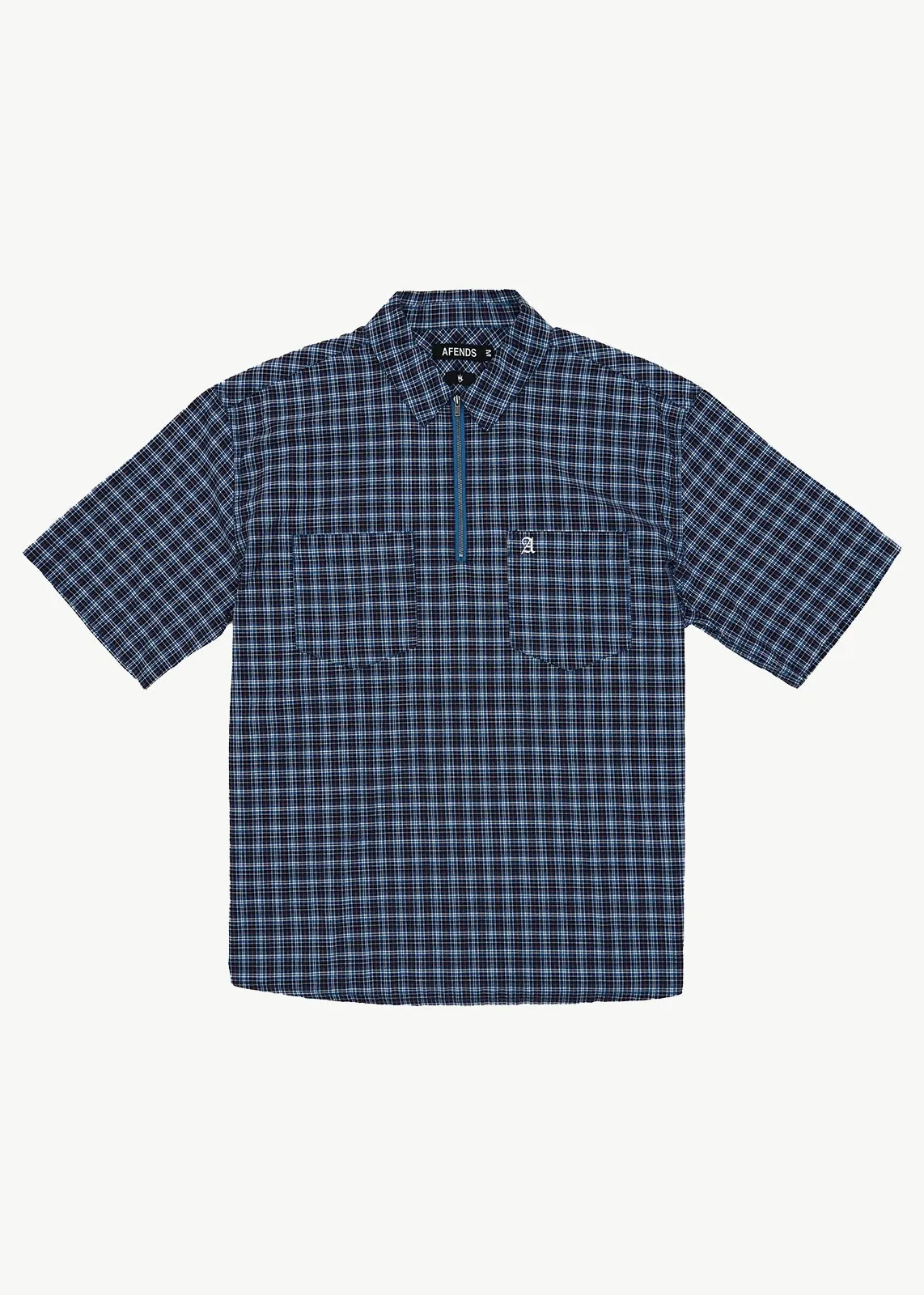 AFENDS Mens Mountains - Workwear Short Sleeve Shirt - Navy Check sold by Afends