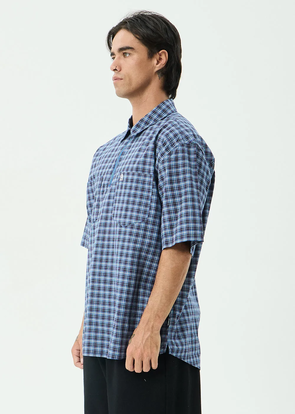AFENDS Mens Mountains - Workwear Short Sleeve Shirt - Navy Check sold by Afends product image thumbnail 4