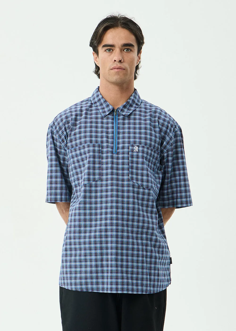 AFENDS Mens Mountains - Workwear Short Sleeve Shirt - Navy Check sold by Afends product image thumbnail 3
