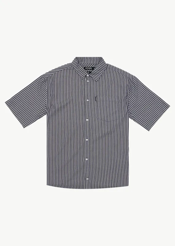 AFENDS Mens Delta - Short Sleeve Shirt - Navy Stripe made by Afends