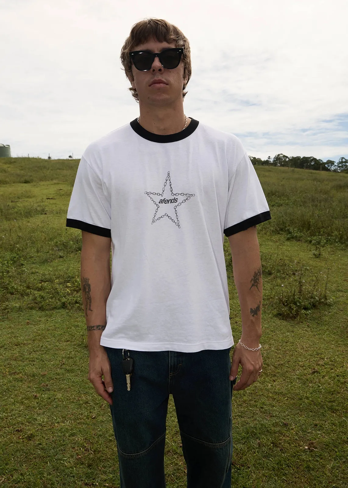AFENDS Mens Chains - Boxy Ringer Tee - White sold by Afends product image thumbnail 2