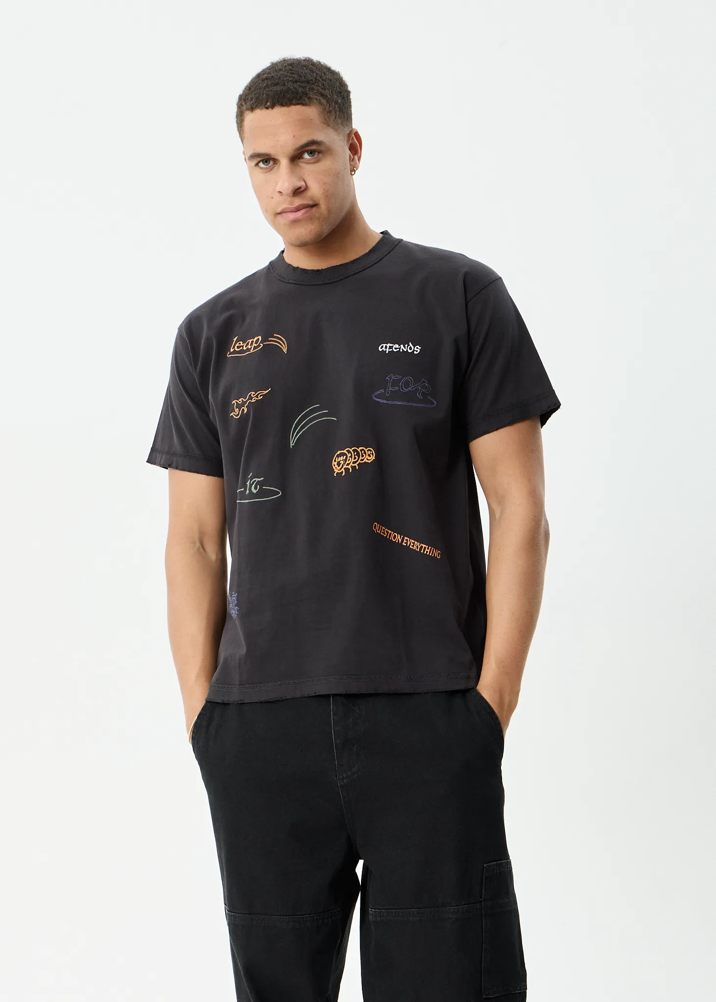 AFENDS Mens Leap - Heavyweight Boxy Tee - Stone Black sold by Afends product image thumbnail 3