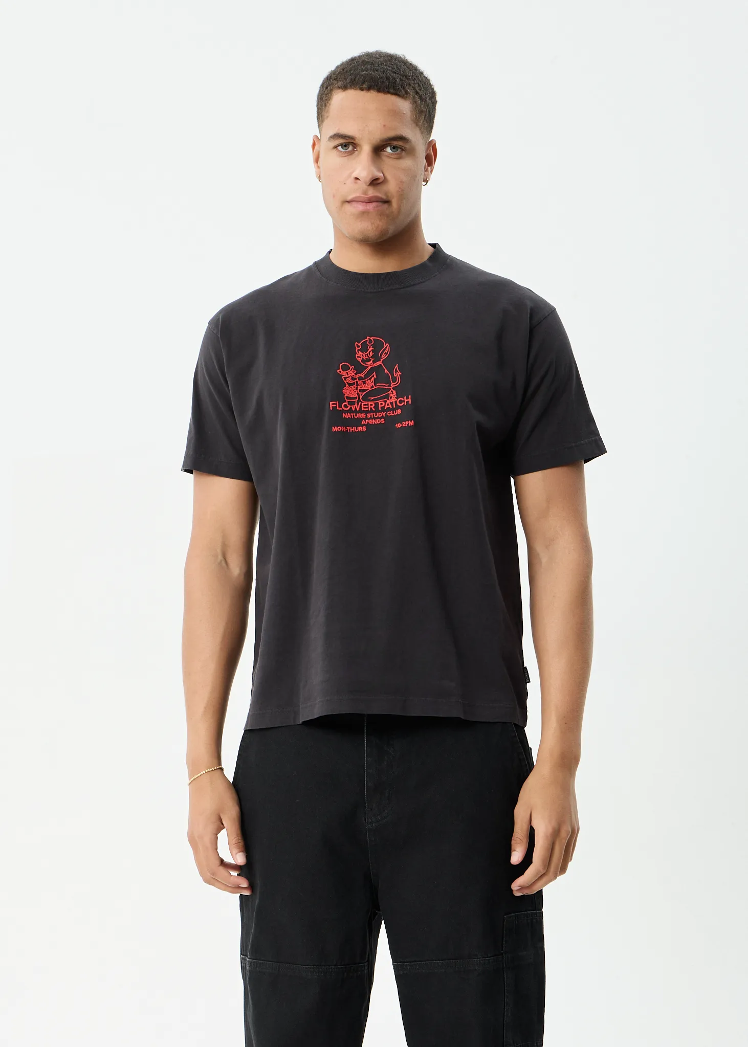 AFENDS Mens Flower Patch - Heavyweight Boxy Tee - Stone Black sold by Afends product image thumbnail 3