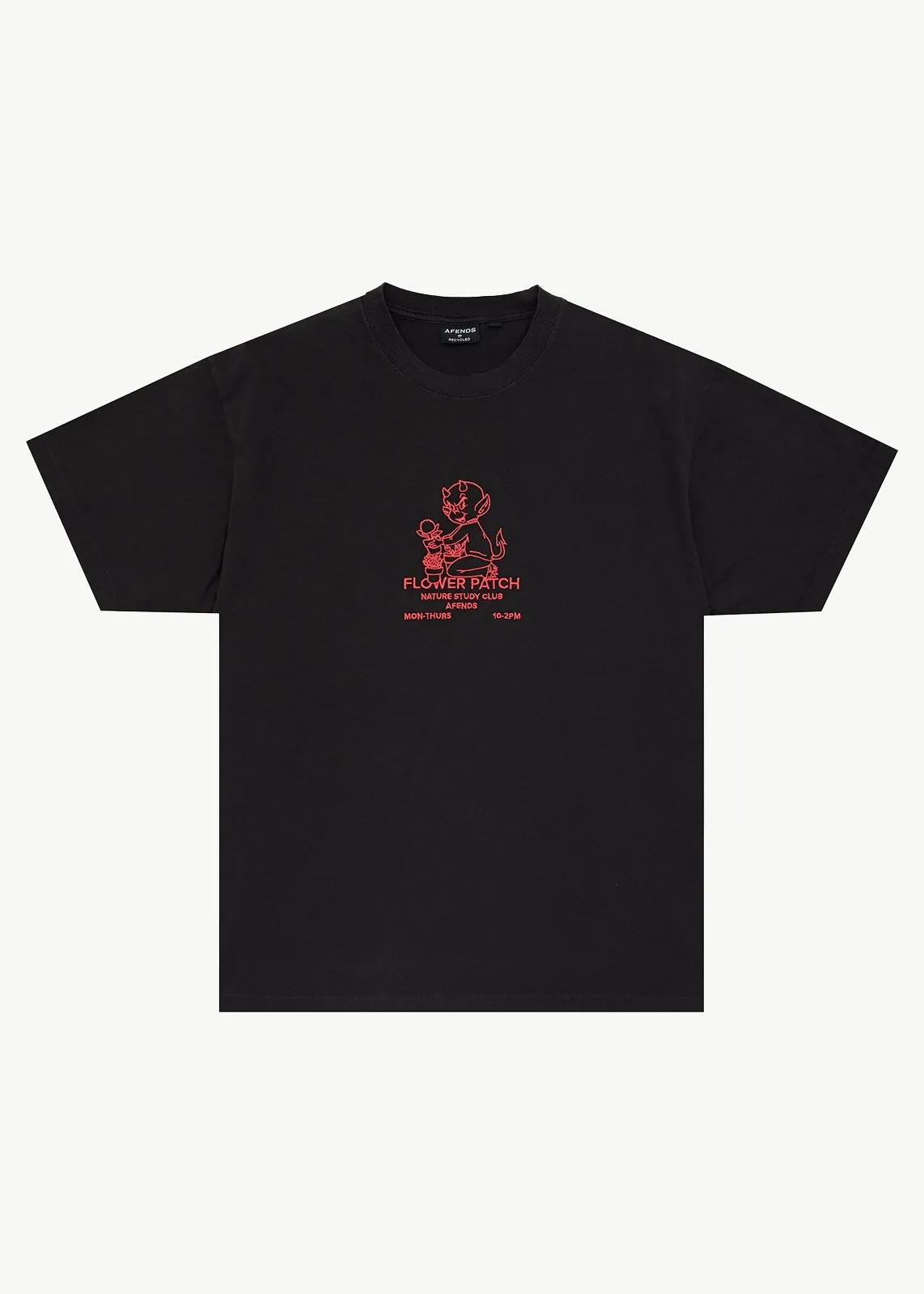 AFENDS Mens Flower Patch - Heavyweight Boxy Tee - Stone Black sold by Afends