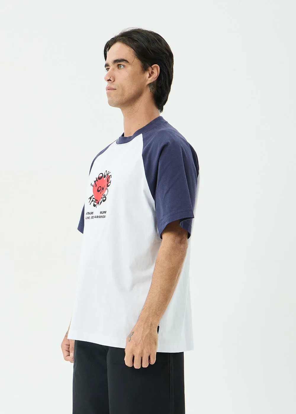 AFENDS Mens Hooked - Heavyweight Raglan Tee - White sold by Afends product image thumbnail 3